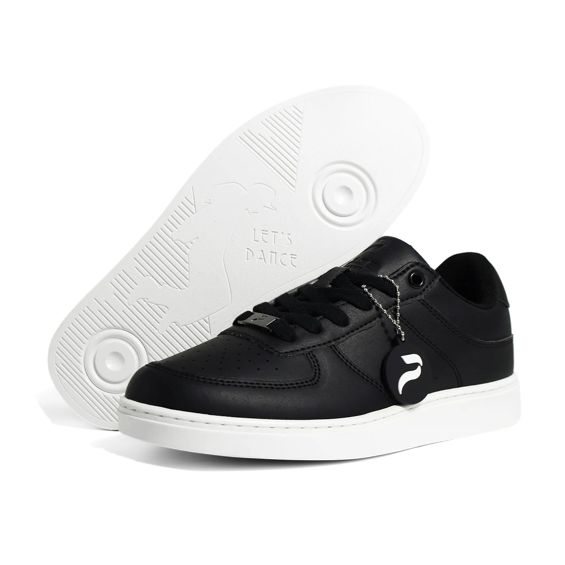 Flow Black dance sneaker, front three-quarter with sole