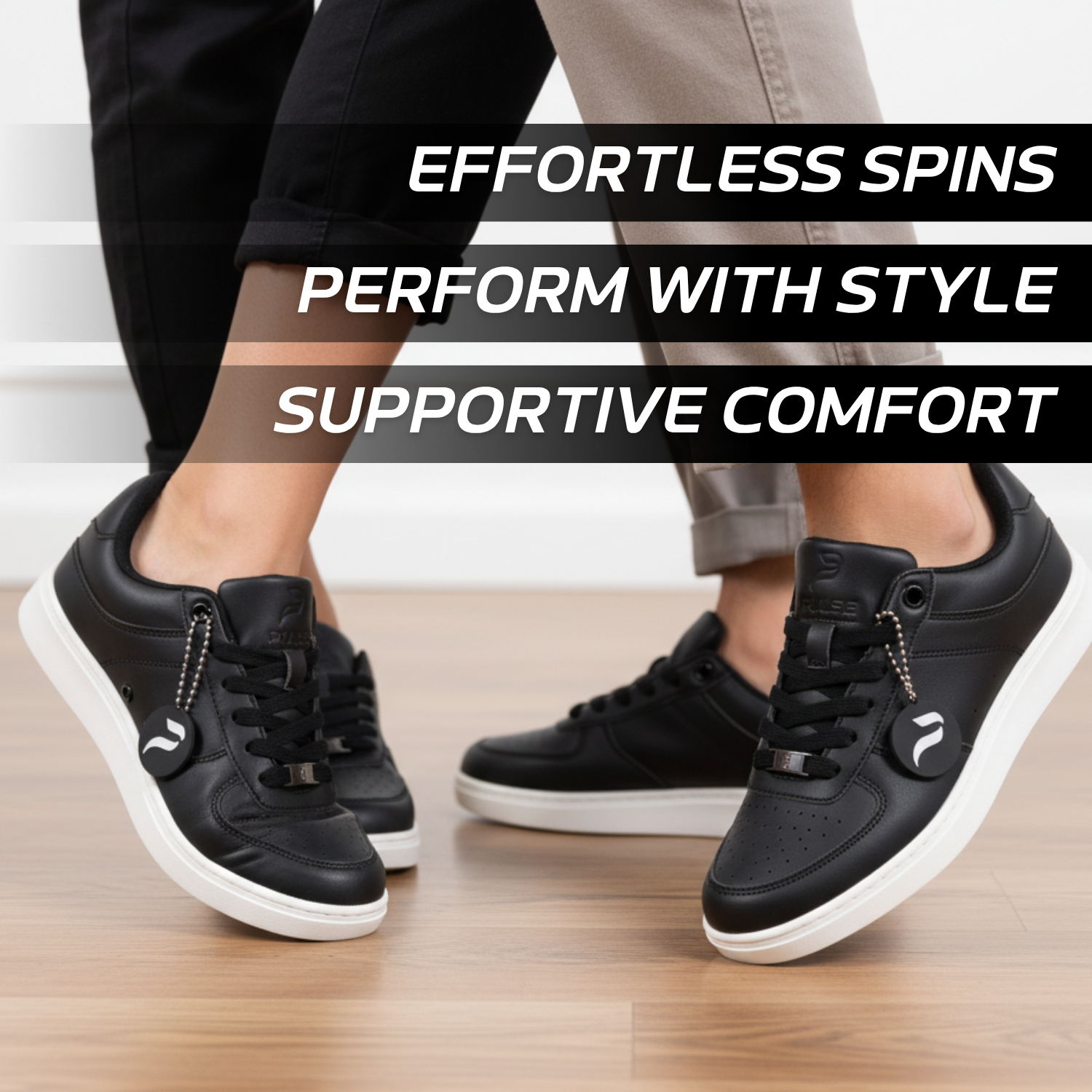 [FLOW BLACK] Unisex Low-Top Black & White Dance Sneakers