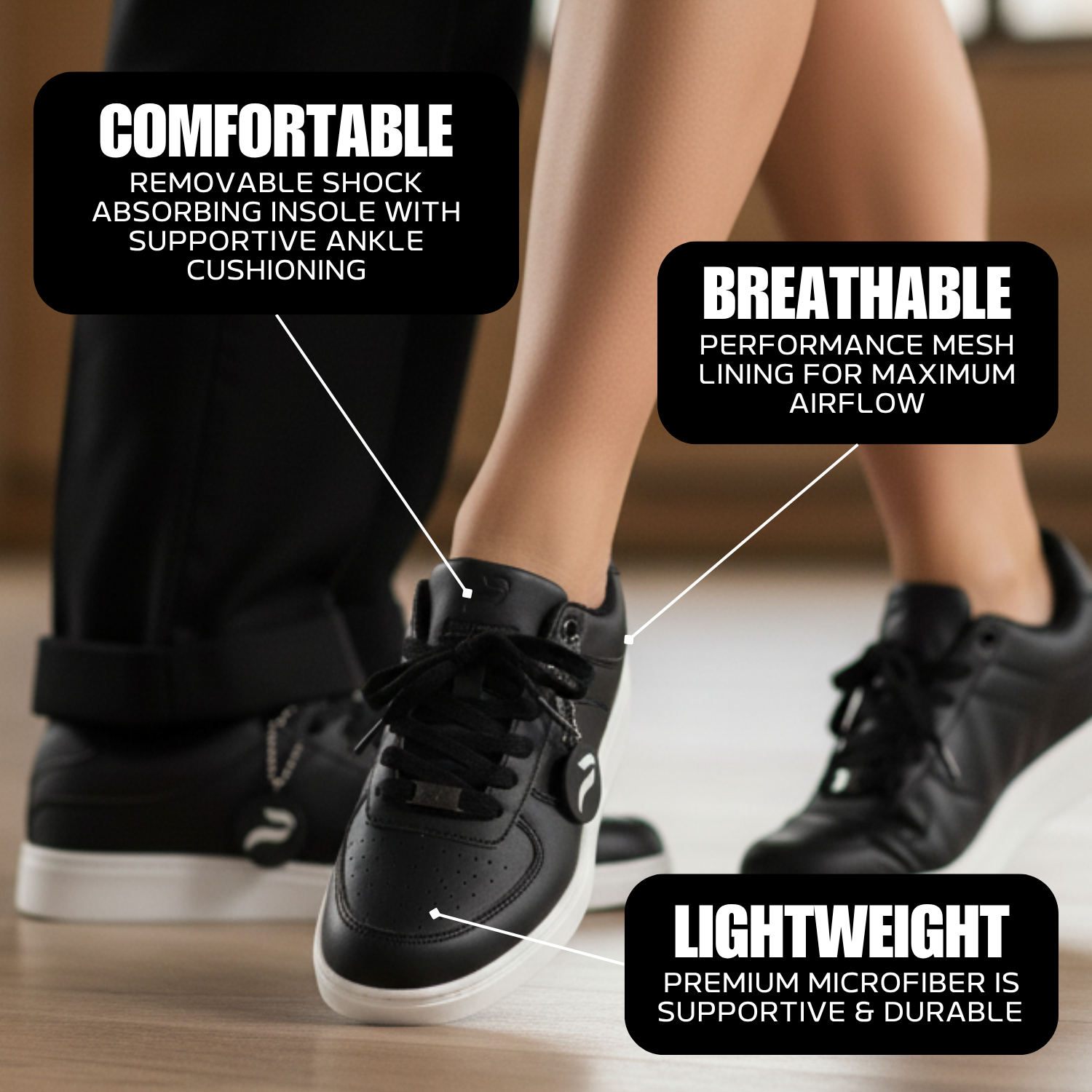 [FLOW BLACK] Unisex Low-Top Black & White Dance Sneakers