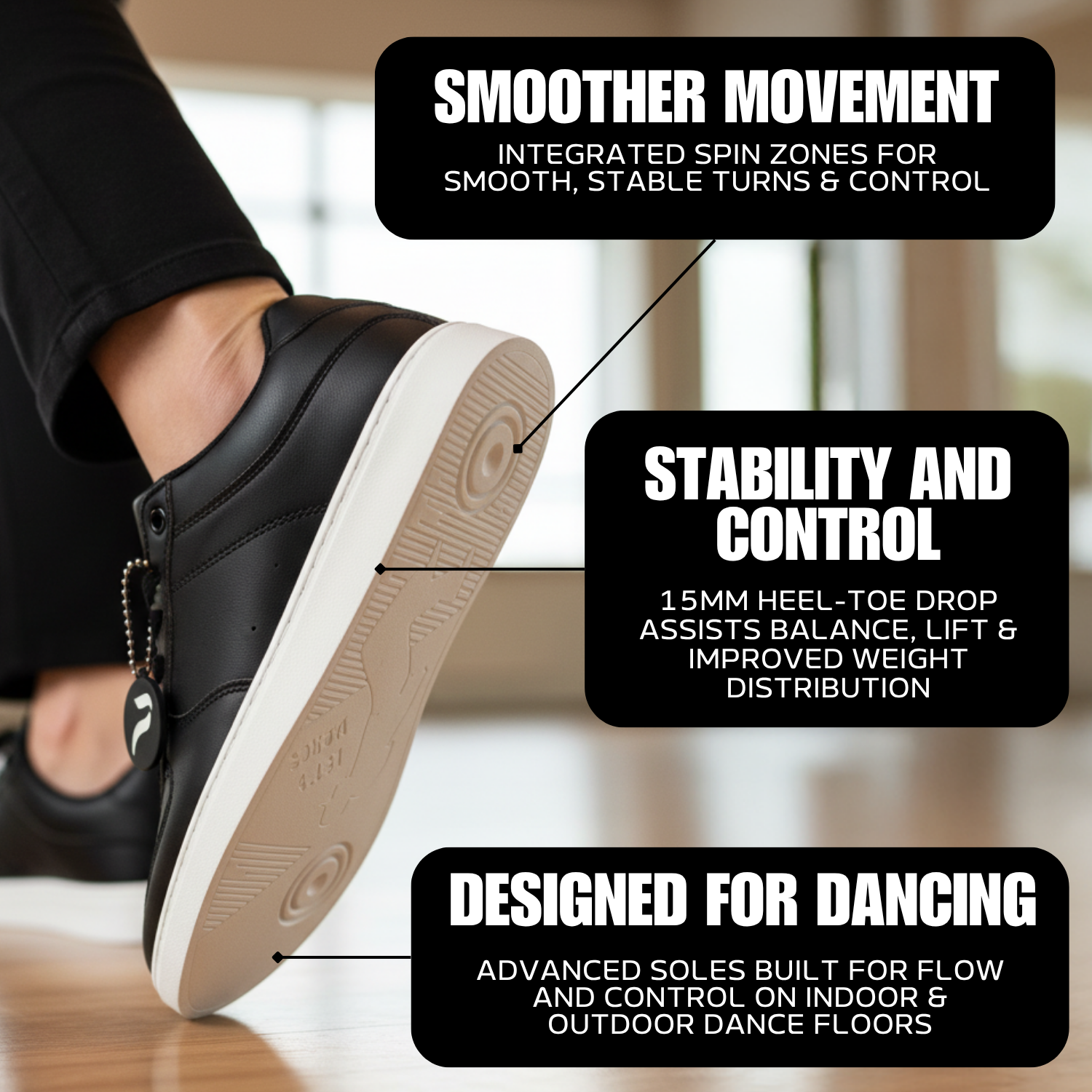 [FLOW BLACK] Unisex Low-Top Black & White Dance Sneakers