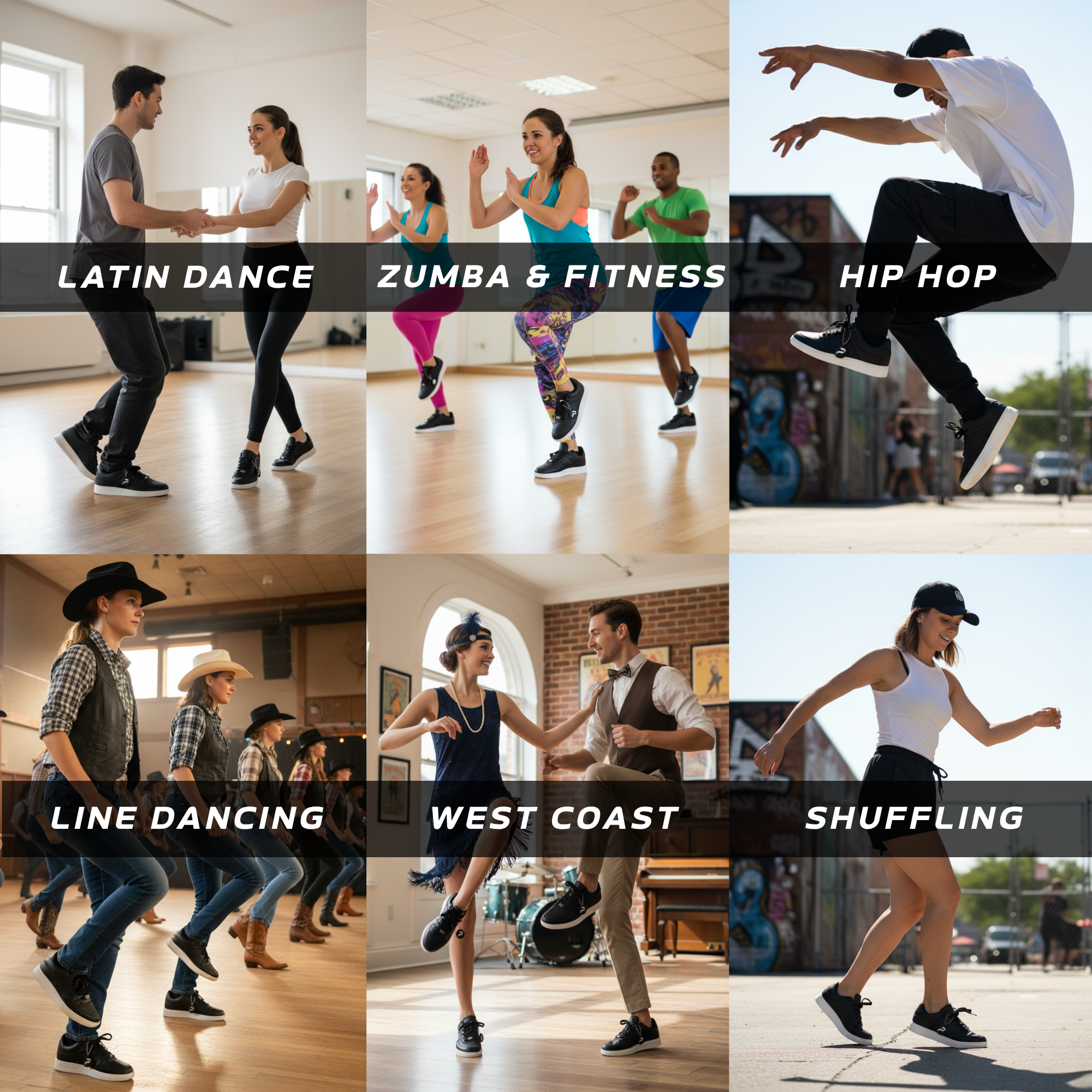 [FLOW BLACK] Unisex Low-Top Black & White Dance Sneakers