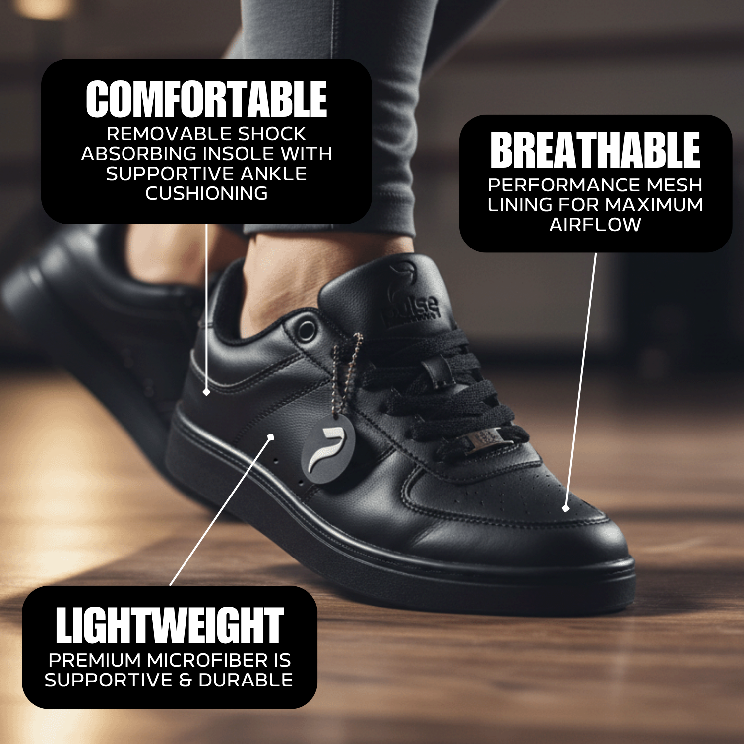 [FLOW ONYX] Unisex Low-Top Black Dance Sneakers